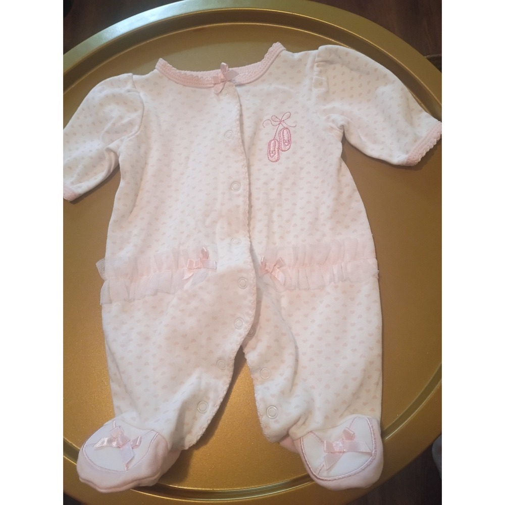 Little Me Preemie Baby Girl Pink Heart Ballet Slipper Footed Sleeper Snap Up